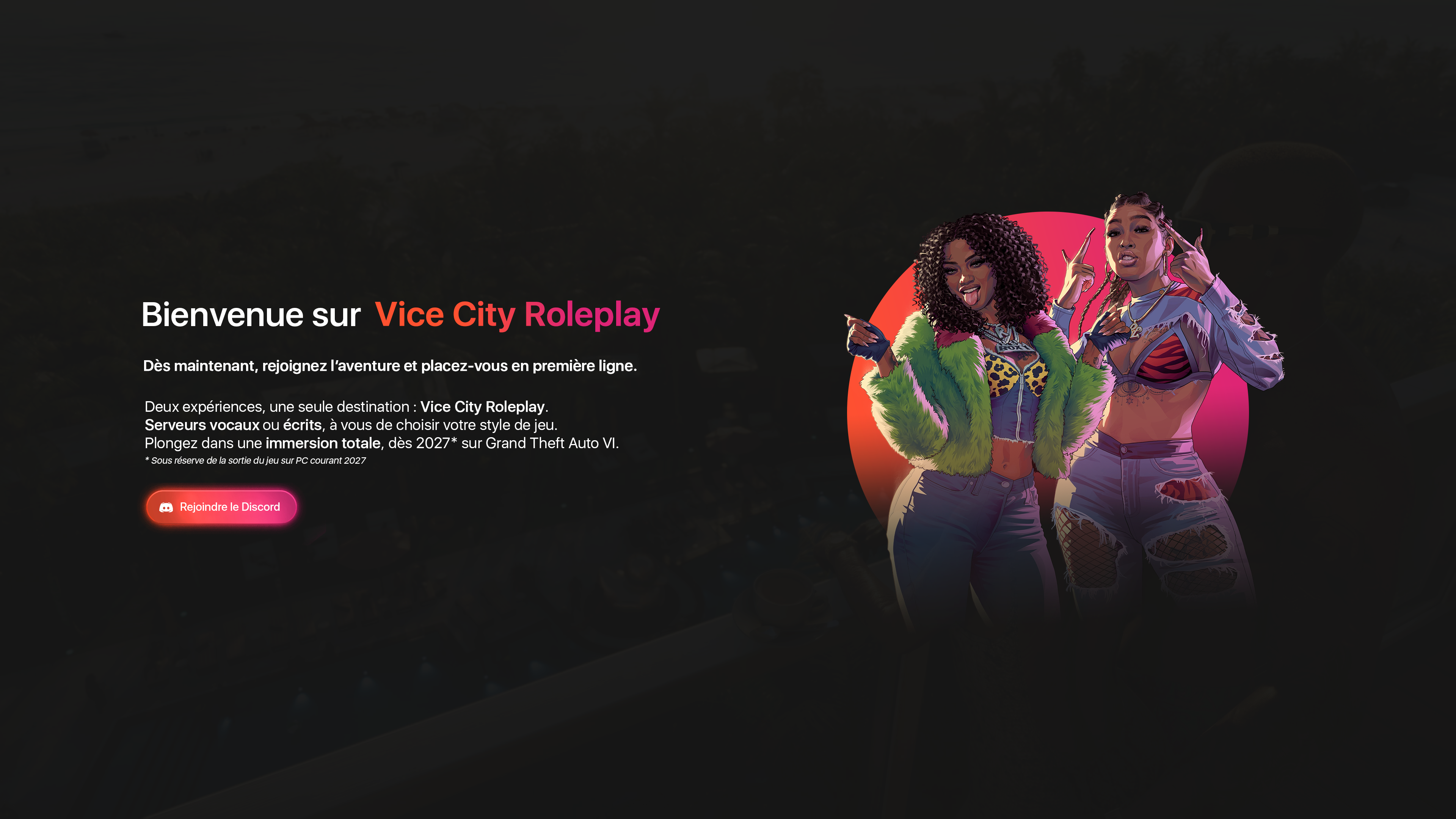 Annonce Vice City Roleplay : serveur RP GTA VI écrit et vocal - lien Discord